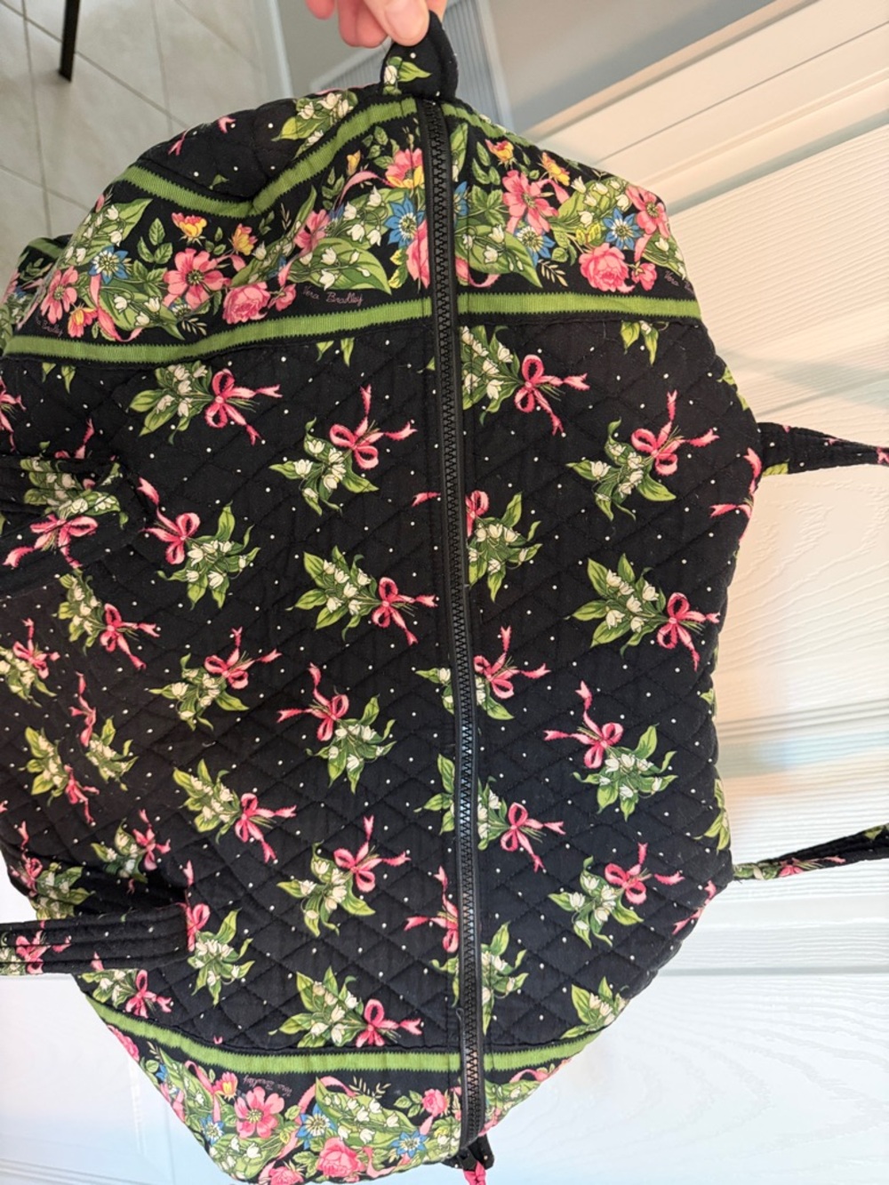 Vera Bradley Quilted Floral Weekender Tote Bag in Black and Pink - Picture 2 of 4